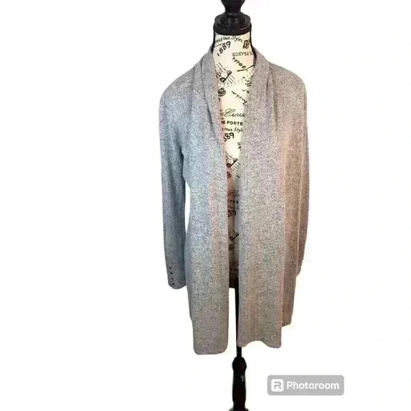 White House Black Market Small Gray Marbled Sweater Jacket Open Front - Picture 1 of 5